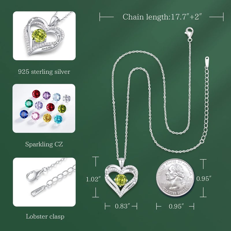 CDE Valentine's Day Gift Forever Love Heart Necklaces for Women, Wedding Anniversary, Birthday Mothers Day Christmas Day Gifts for Mom, Mother, Wife, friend, S925 Silver Jewelry with Birthstone Pendant - Image 5
